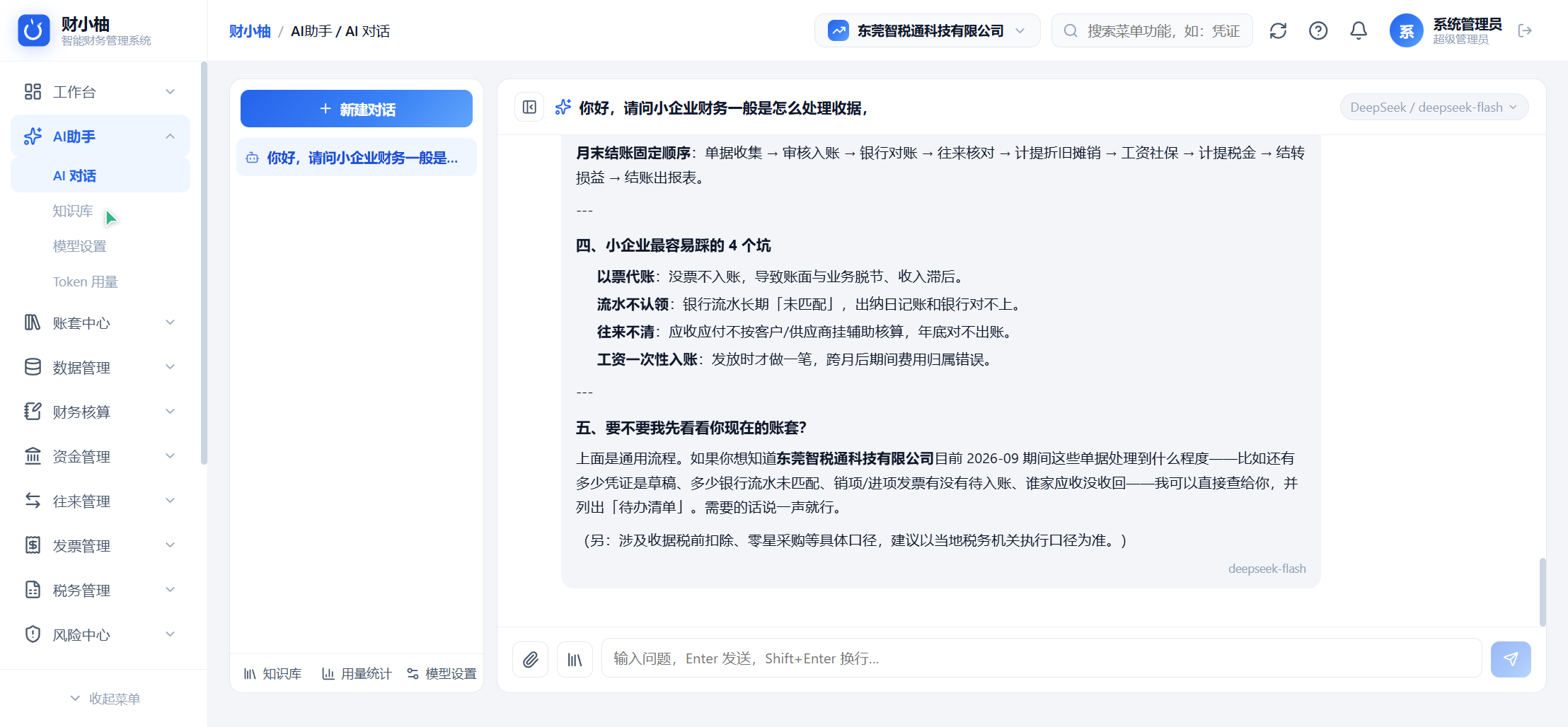 财小柚AI财税助手对话界面